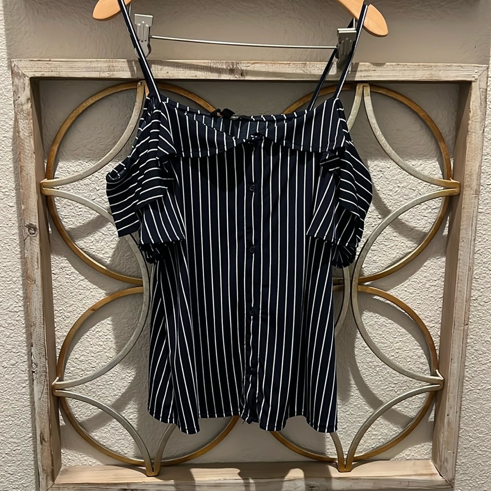 Navy and white striped top